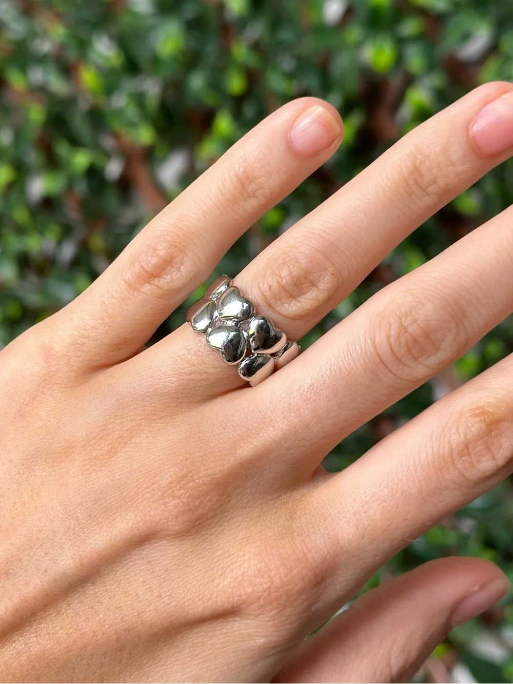 925 Sterling Silver Puffy Heart Open Band Ring | Chunky Heart Adjustable Ring - Picture 5 of 5